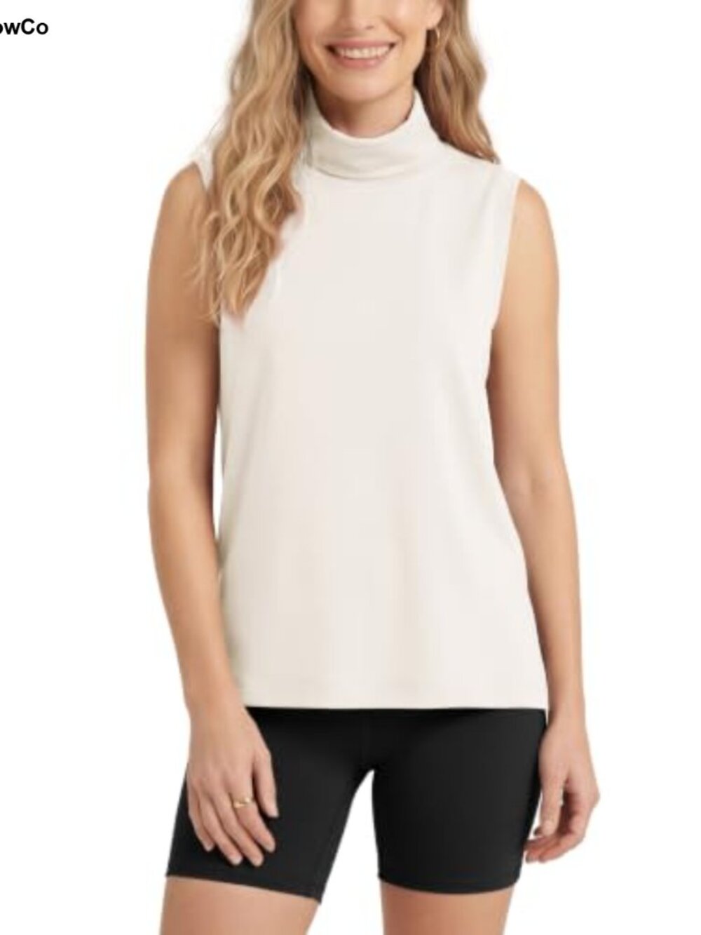 Modal Soft Mock Neck Tank Top High-Low Split Hem Sleeveless Pullover